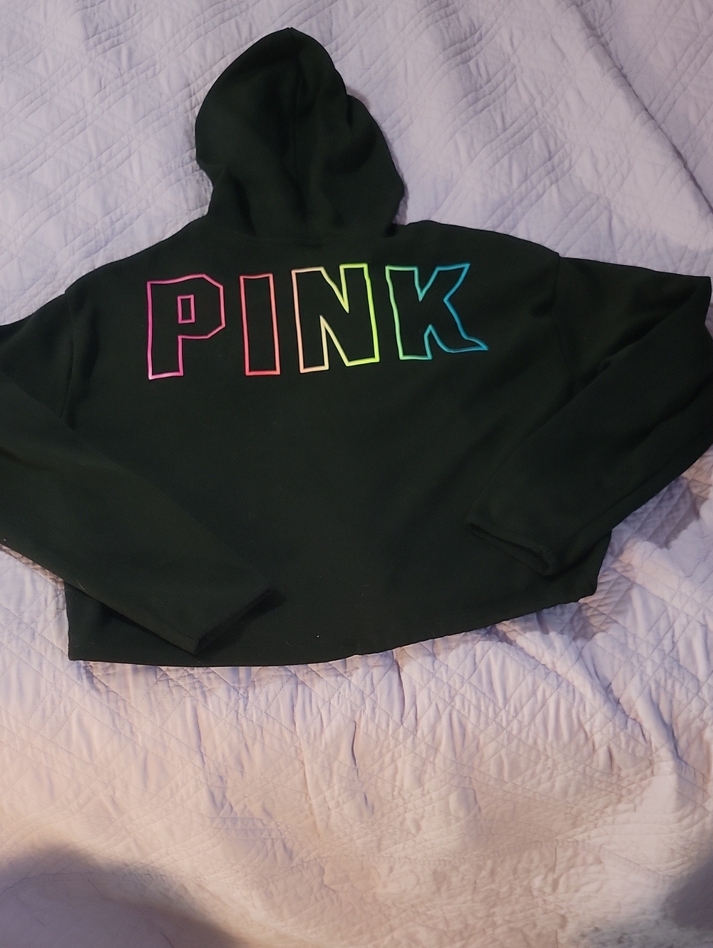 PINK Victoria's Secret Black Hoodie with Rainbow Outline Logo